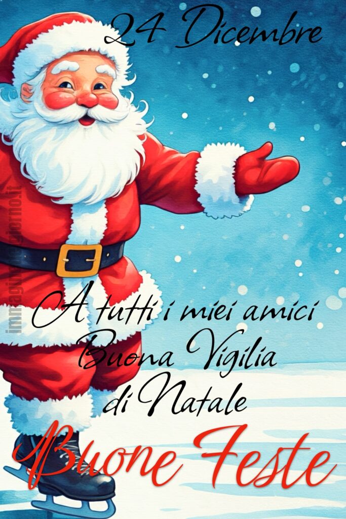 Babbo Natale pattina sul ghiaccio ed augura a tutti buon giorno e buona Vigilia di Natale!